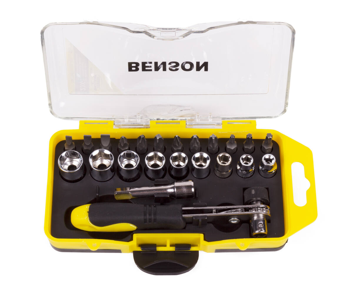 Bit-Doppenset 23 dlg: Ratel, 1/4" Verlengstuk, 9 Doppen, 12 Bits