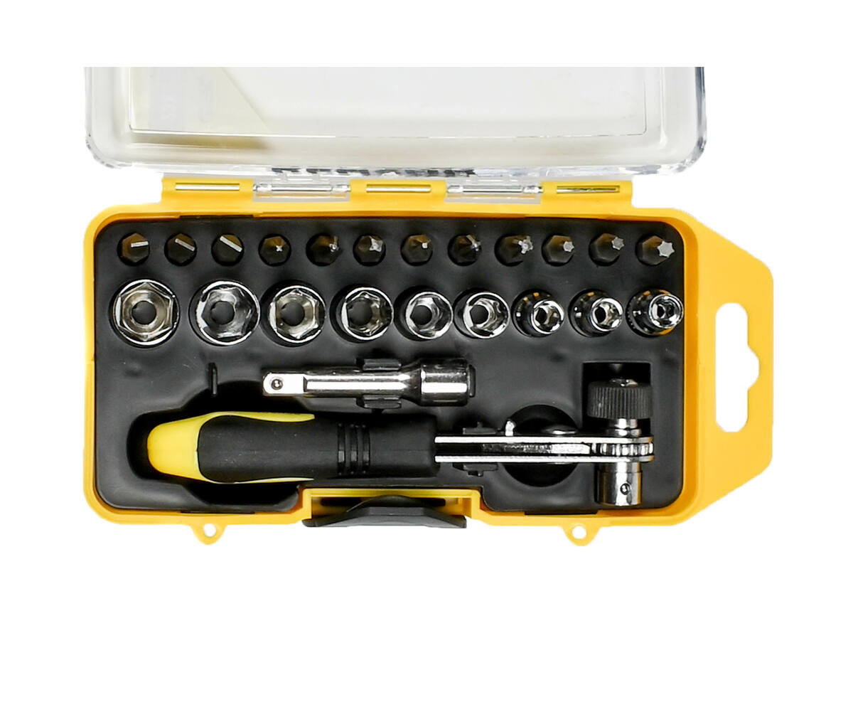 Bit-Doppenset 23 dlg: Ratel, 1/4" Verlengstuk, 9 Doppen, 12 Bits