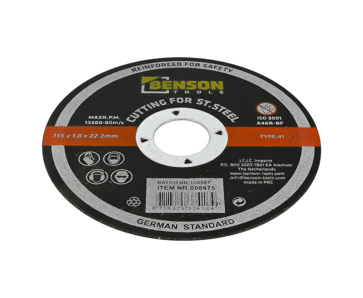 Doorslijpschijf RVS ø115x1.0x22.2 mm voor nauwkeurig snijden RVS.