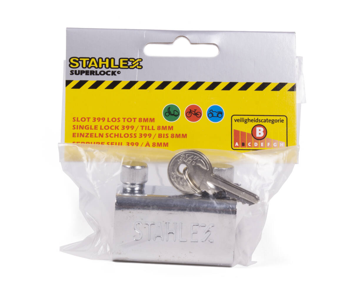Slot 399: 8mm 2-pins stalen beveiligingsslot voor fiets en poort