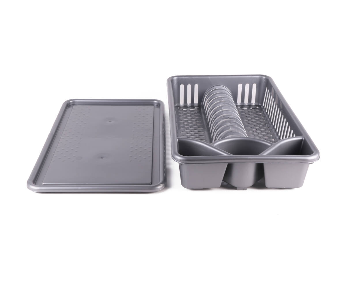 Afdruiprek 42,5x26,5x10 cm Zilver met Kunststof Lekbak