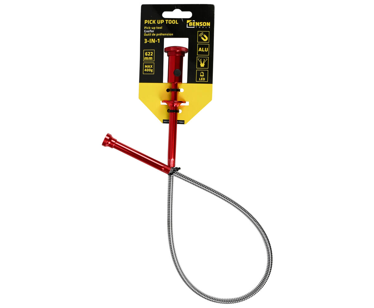 Aluminium Pick Up Tool: 3-in-1 Magneet, LED, 622mm Reach