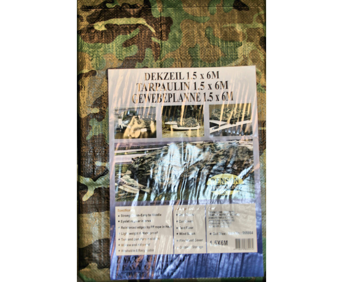 Camouflage Dekzeil 1.5x6m, 80 GSM, Weerbestendig, Metalen Ogen