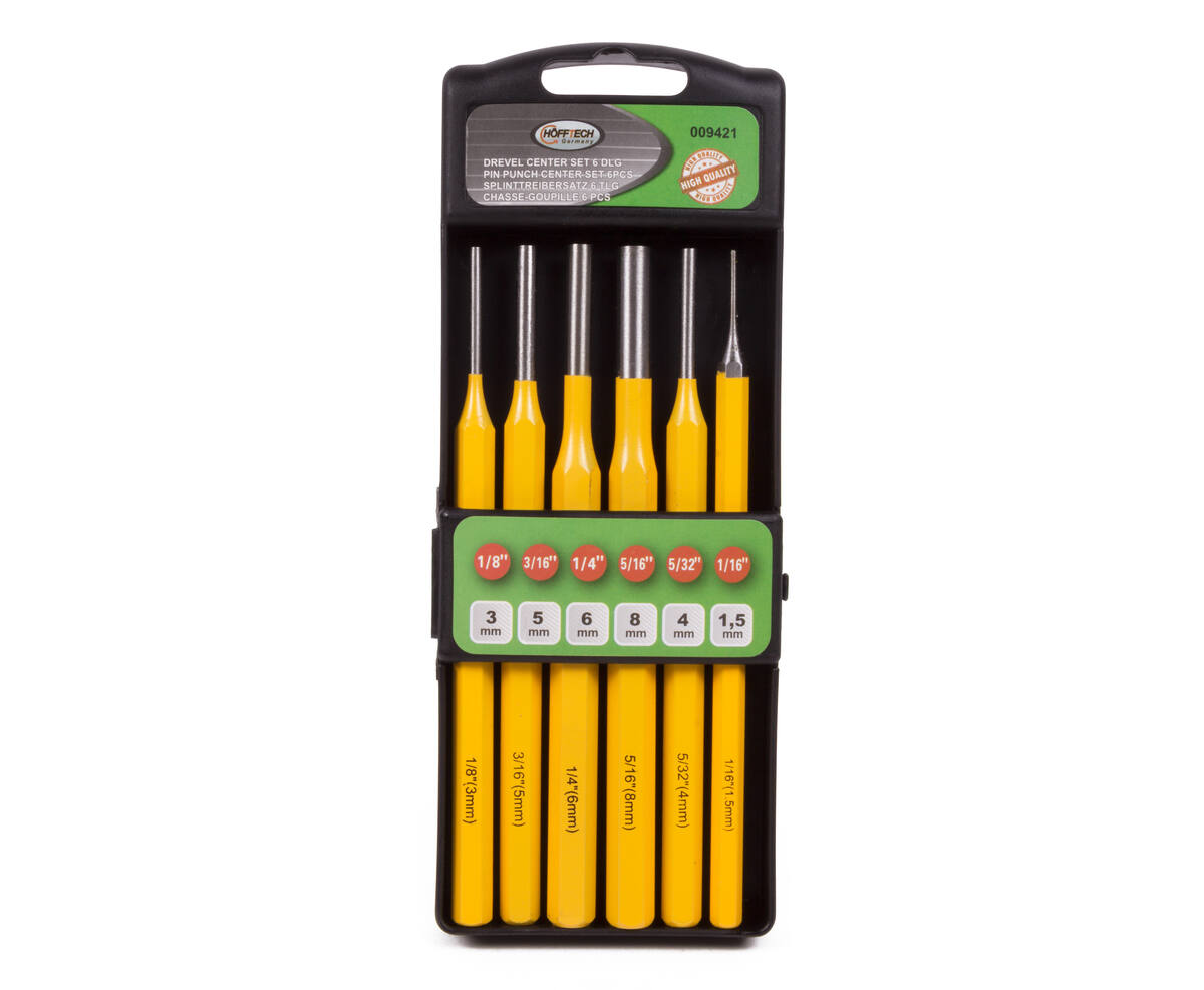 Drevel Center Set 6 dlg Cr-V: 6-delig Cr-V staal voor hout- en metaalbewerking