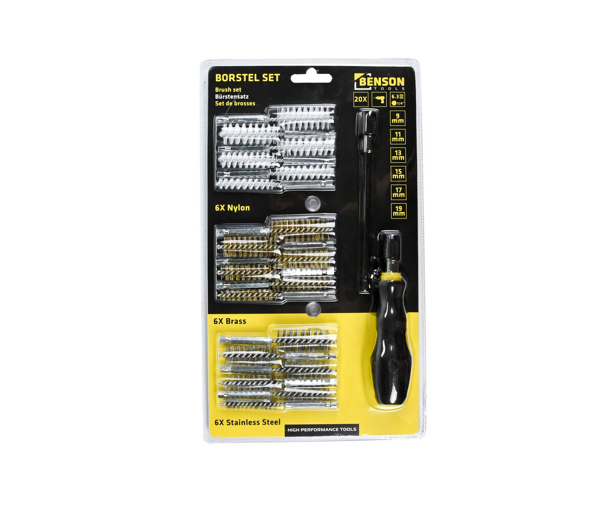 Borstel Set 20 dlg: Nylon, Staal, Messing - Voor Schoonmaak en Onderhoud
