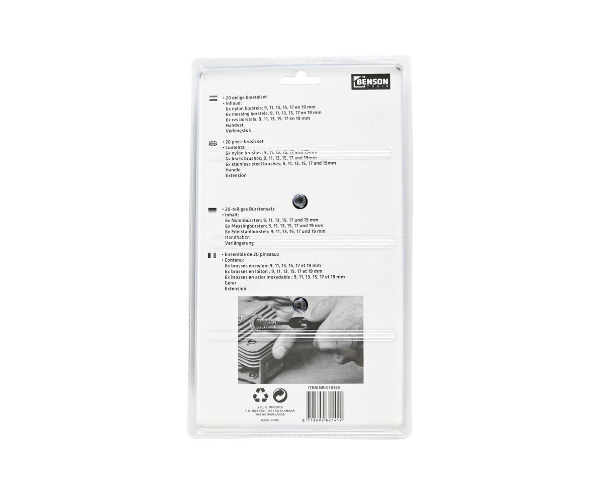 Borstel Set 20 dlg: Nylon, Staal, Messing - Voor Schoonmaak en Onderhoud