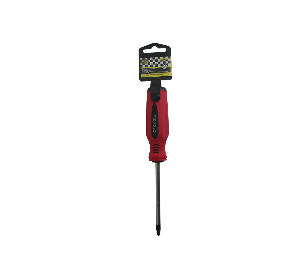 PZ2 Schroevendraaier 100mm Cr-V, Rood/Zwart, Voor Pozidriv Schroeven