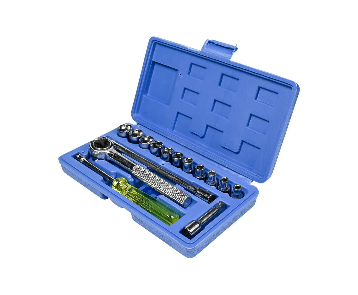 Doppendoos 17-delig: 1/4" Dopsleutels, Ratel, Verlengstukken, Compact