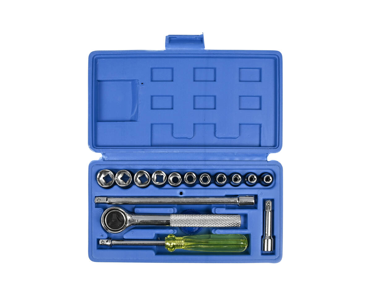 Doppendoos 17-delig: 1/4" Dopsleutels, Ratel, Verlengstukken, Compact