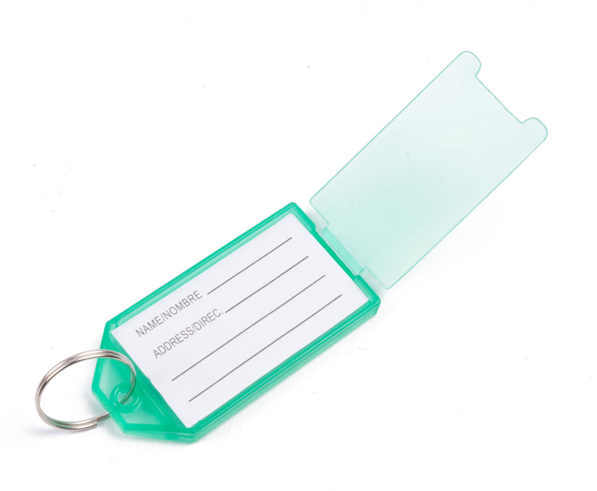 Sleutellabels 8 stuks, kleurrijk, beschrijfbaar, met metalen ring.