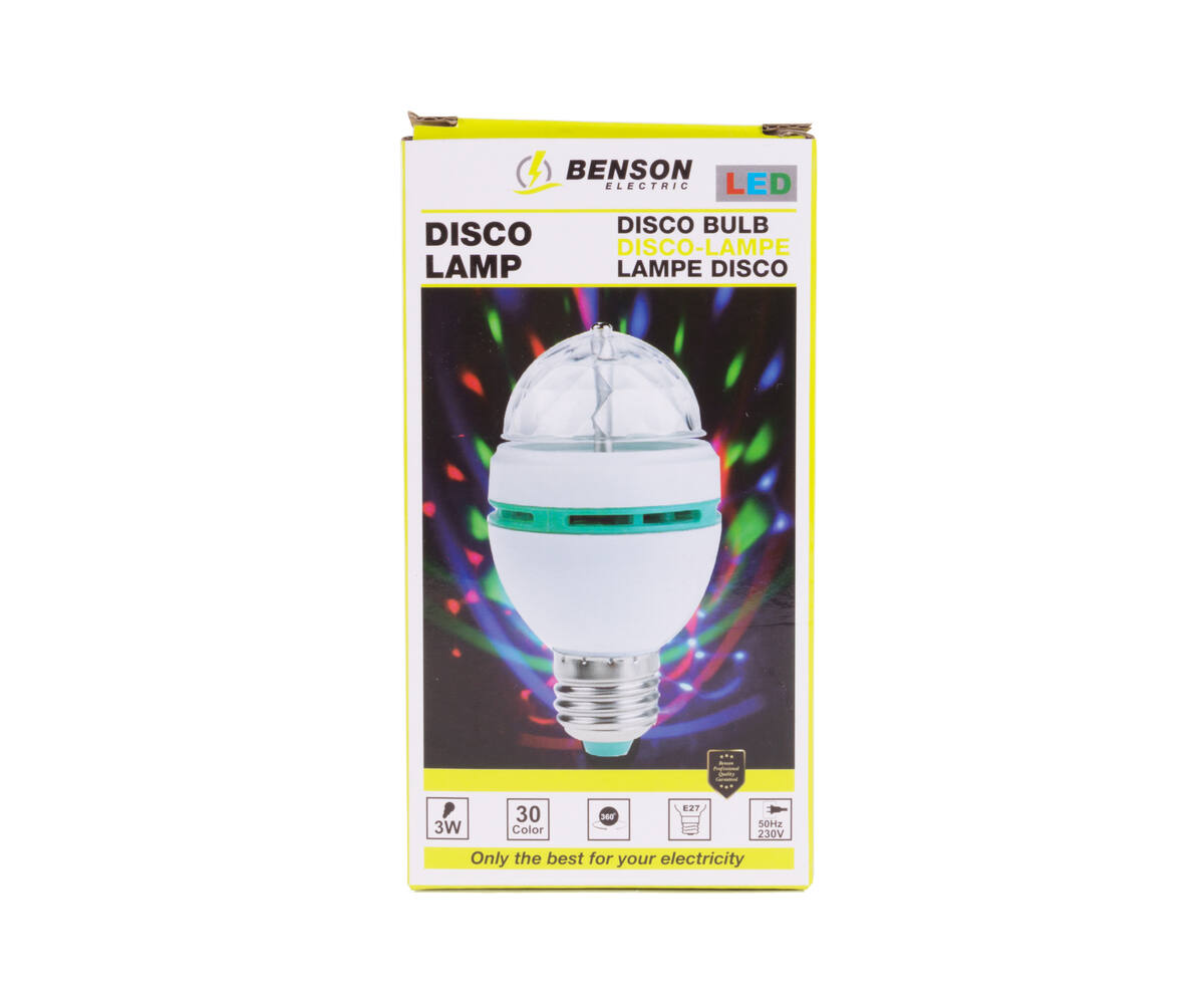 Roterende LED Discolamp E27, 3W, 360° Rood/Groen/Blauw Feestverlichting
