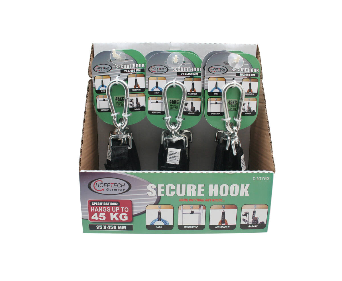 Secure Hook 25x450mm, Staal, 45kg, Ideaal voor Zware Lasten Bevestigen