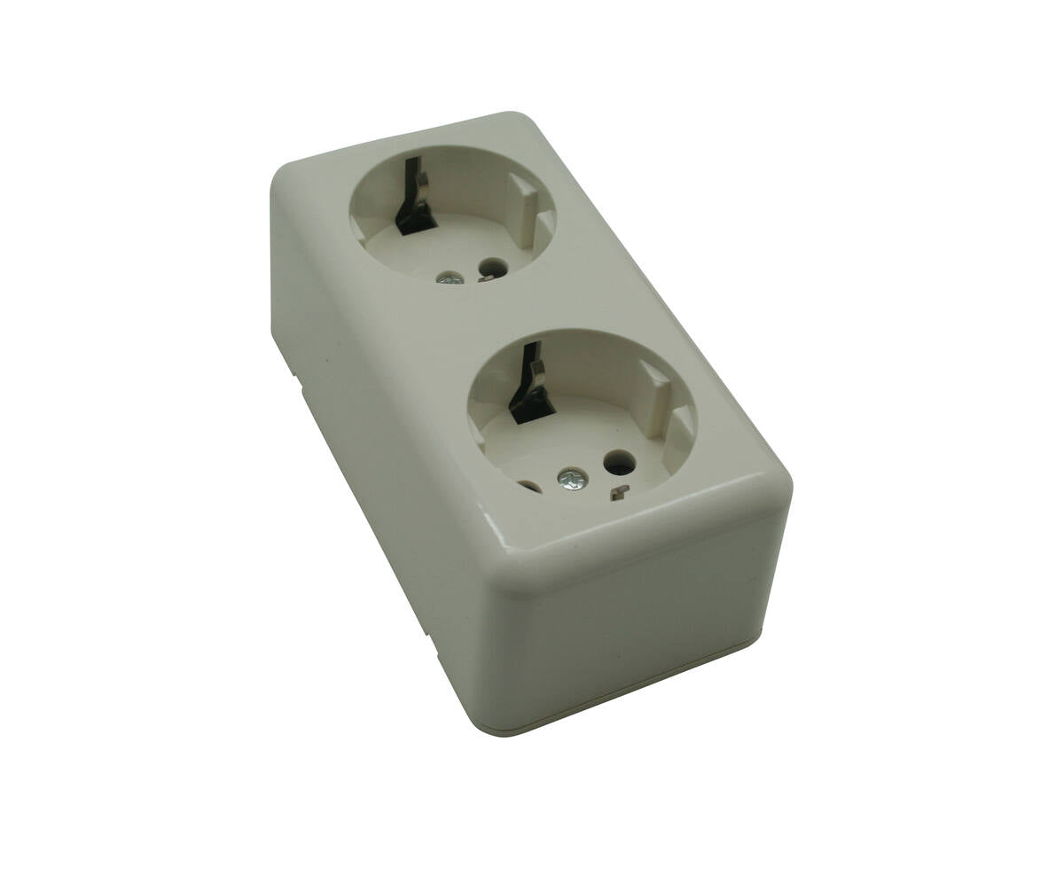 2-voudige RA Wandcontactdoos Opbouw, 250V AC, 16A, IP20, 102x61x43mm
