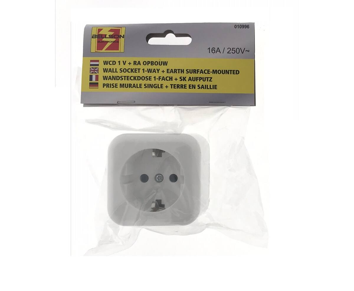 250V 16A Wandcontactdoos, Opbouw 61x61x43mm, IP20, Huis/Kantoor