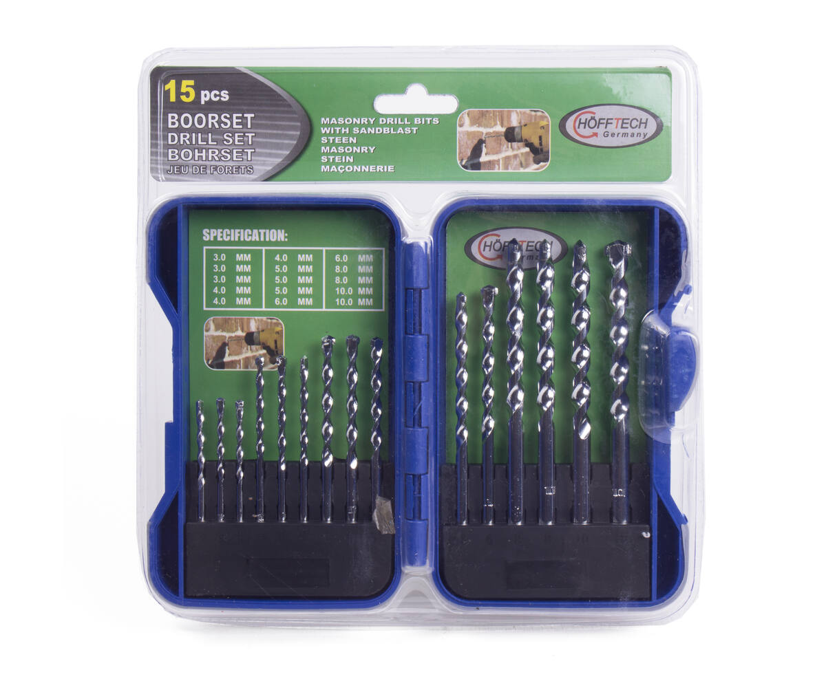 15-delige Steenboorset met Carbon Steel Bits in Hardcase, YG8 Precisie