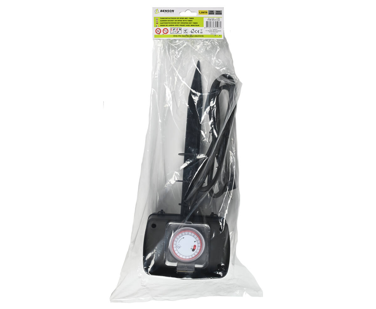 Tuincontactdoos met Timer, 1.5m Kabel, IP44, Voor Buitenverlichting