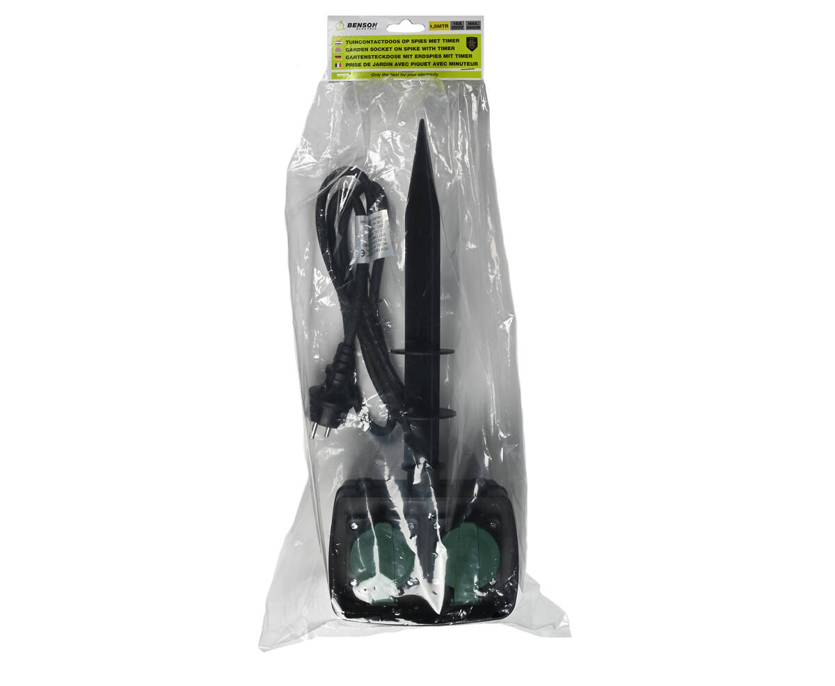 Tuincontactdoos met Timer, 1.5m Kabel, IP44, Voor Buitenverlichting
