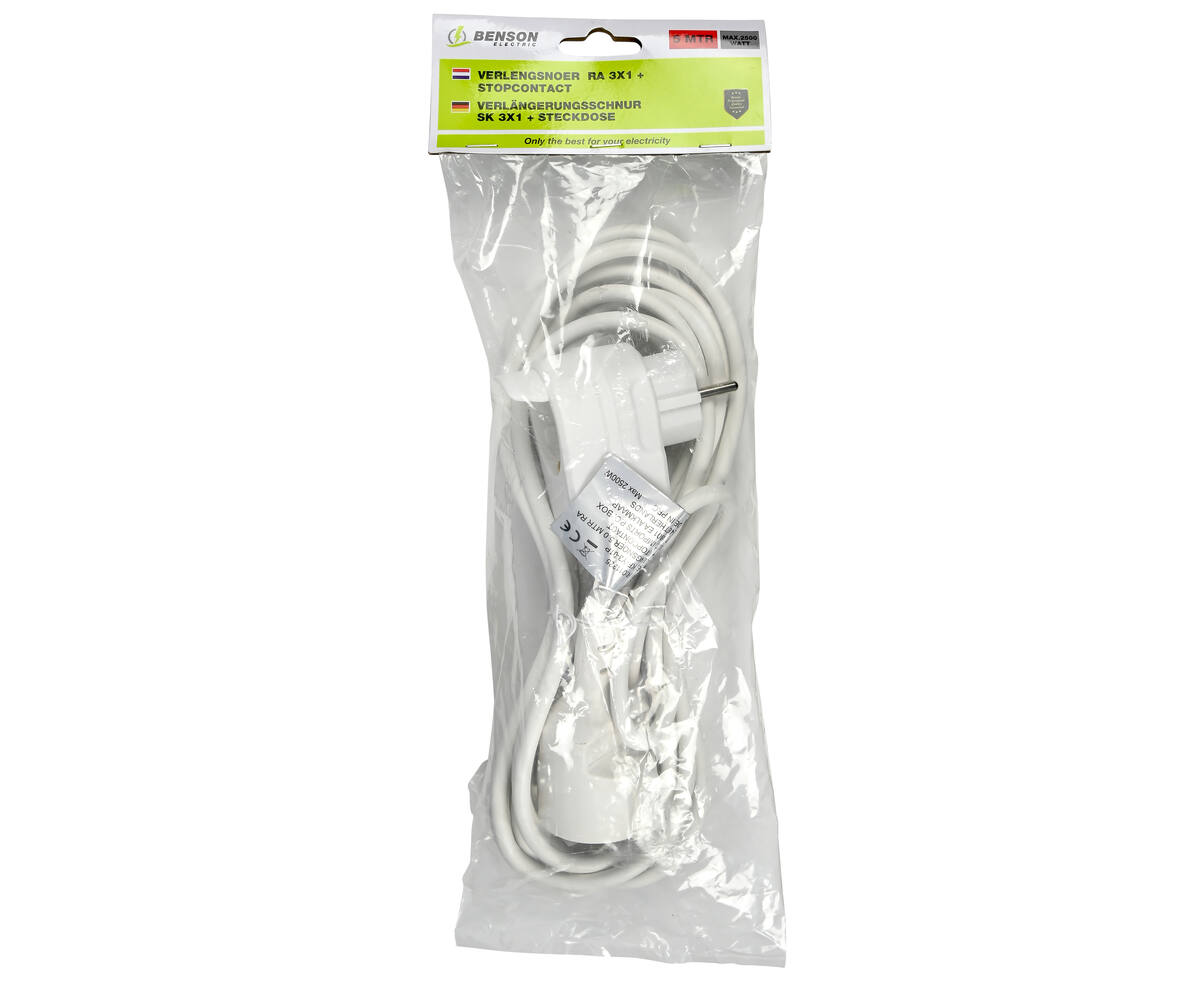 5m Verlengsnoer 2500W 250V 16A 3G1.0MM2 Ideaal voor Thuis & Kantoor