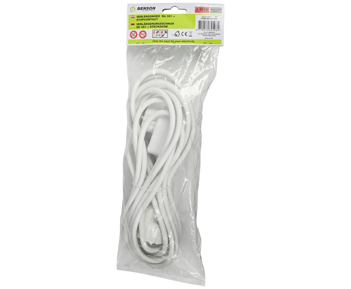 5m Verlengsnoer 2500W 250V 16A 3G1.0MM2 Ideaal voor Thuis & Kantoor