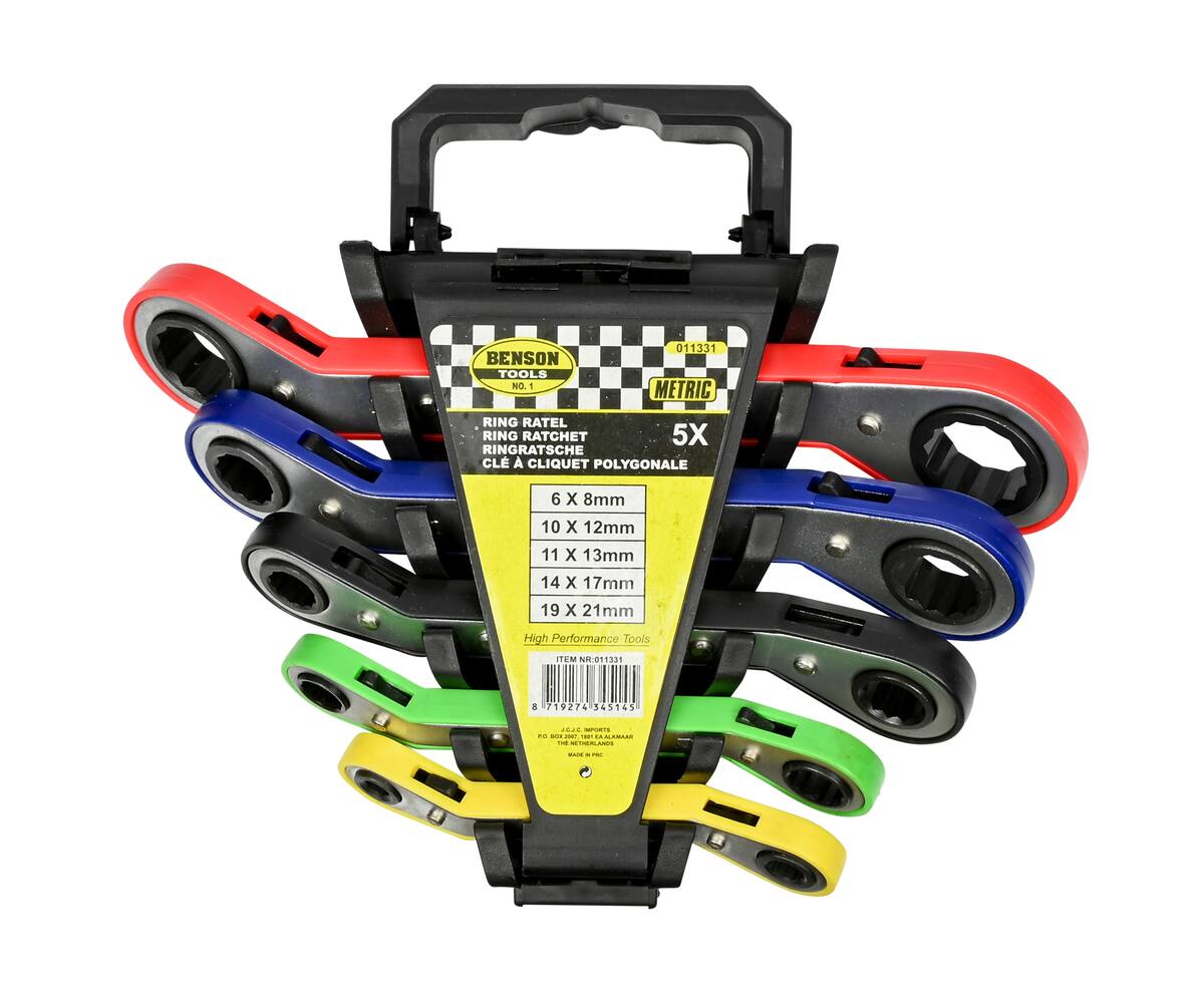 5-delige Ringratelset, Chroom-Vanadium, Auto- en Huisreparaties