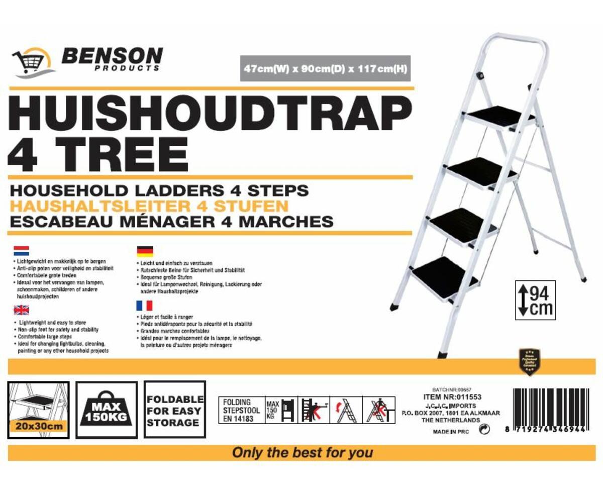 Huishoudtrap 4 Treden - Anti-slip, 150kg max, Lampen Vervangen