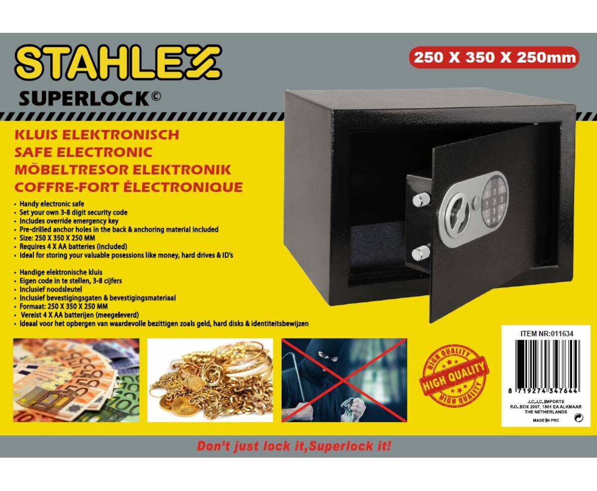 Elektronische Kluis 250x350x250mm, 3-8 cijfercode, incl. noodsleutels