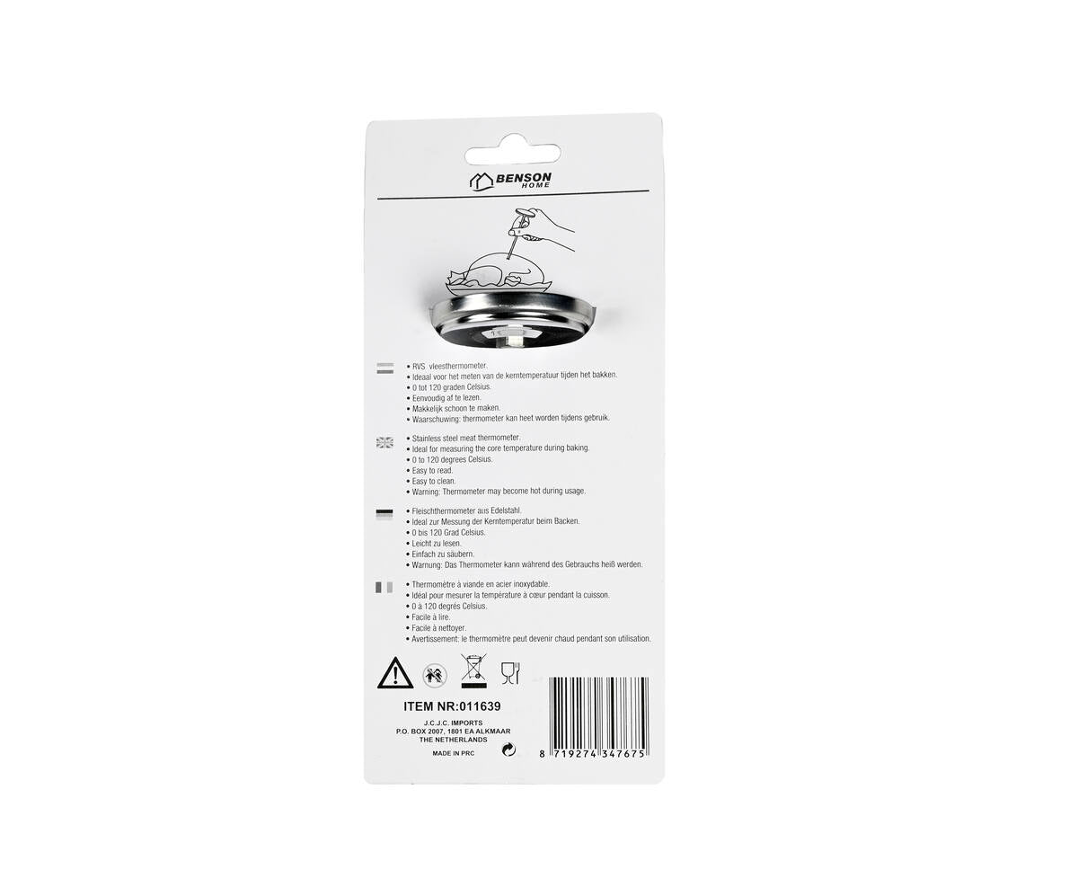 Vleesthermometer Profi, RVS, 0-120°C, ideaal voor perfect gaar vlees.