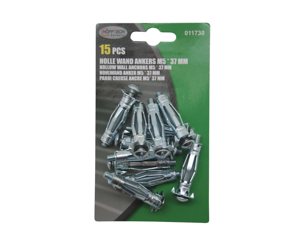 Hollewand Ankers M5 x 37 mm, 15st, Voor Gipsplaat & Multiplex