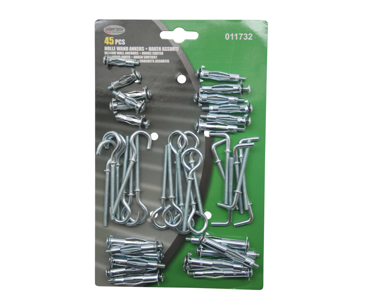 Hollewand Ankers + Haken Set 45 dlg: Ideaal voor Decoratieve Montage