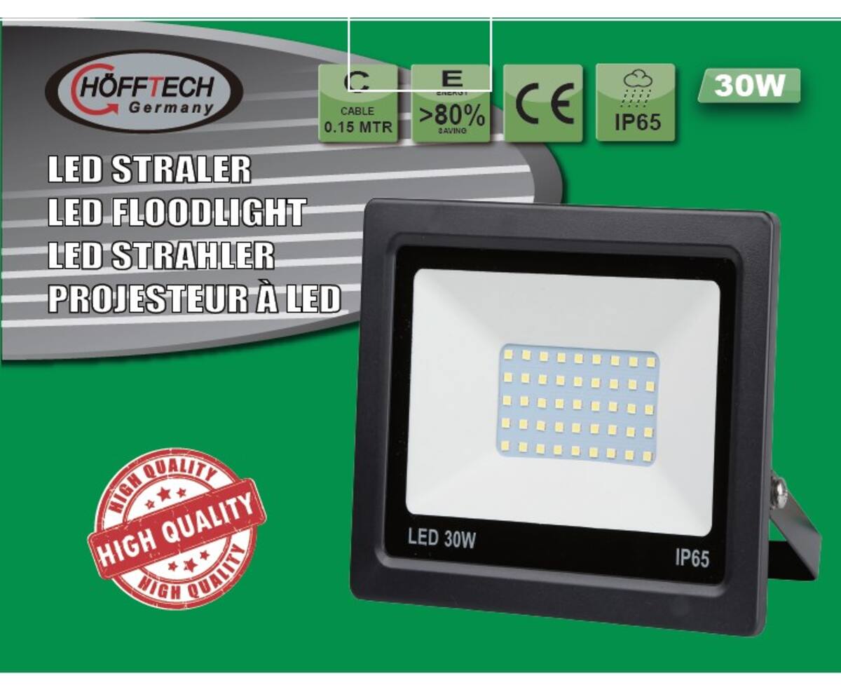 LED Straler Flat 30W SMD IP65 - Ideaal voor Tuinen en Werkplaatsen