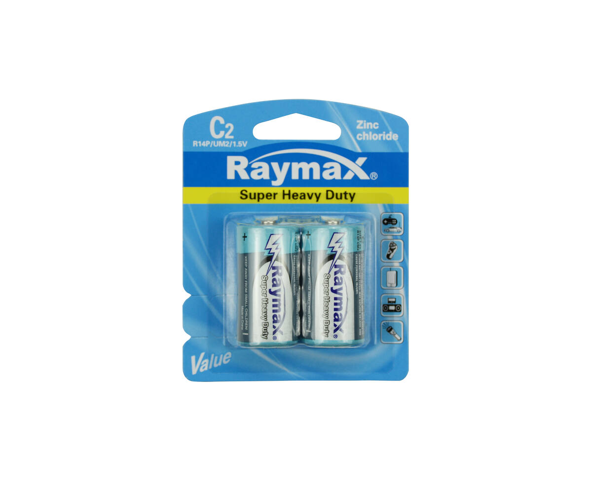Raymax C/R14P Zink Batterij 2-pack, 1.5V voor zaklampen en speelgoed.
