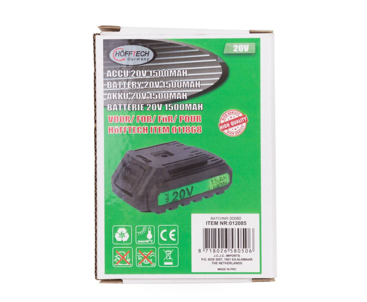 Accu 20V 1500mAh Li-ion voor 011868/013575, ideaal voor lang gebruik