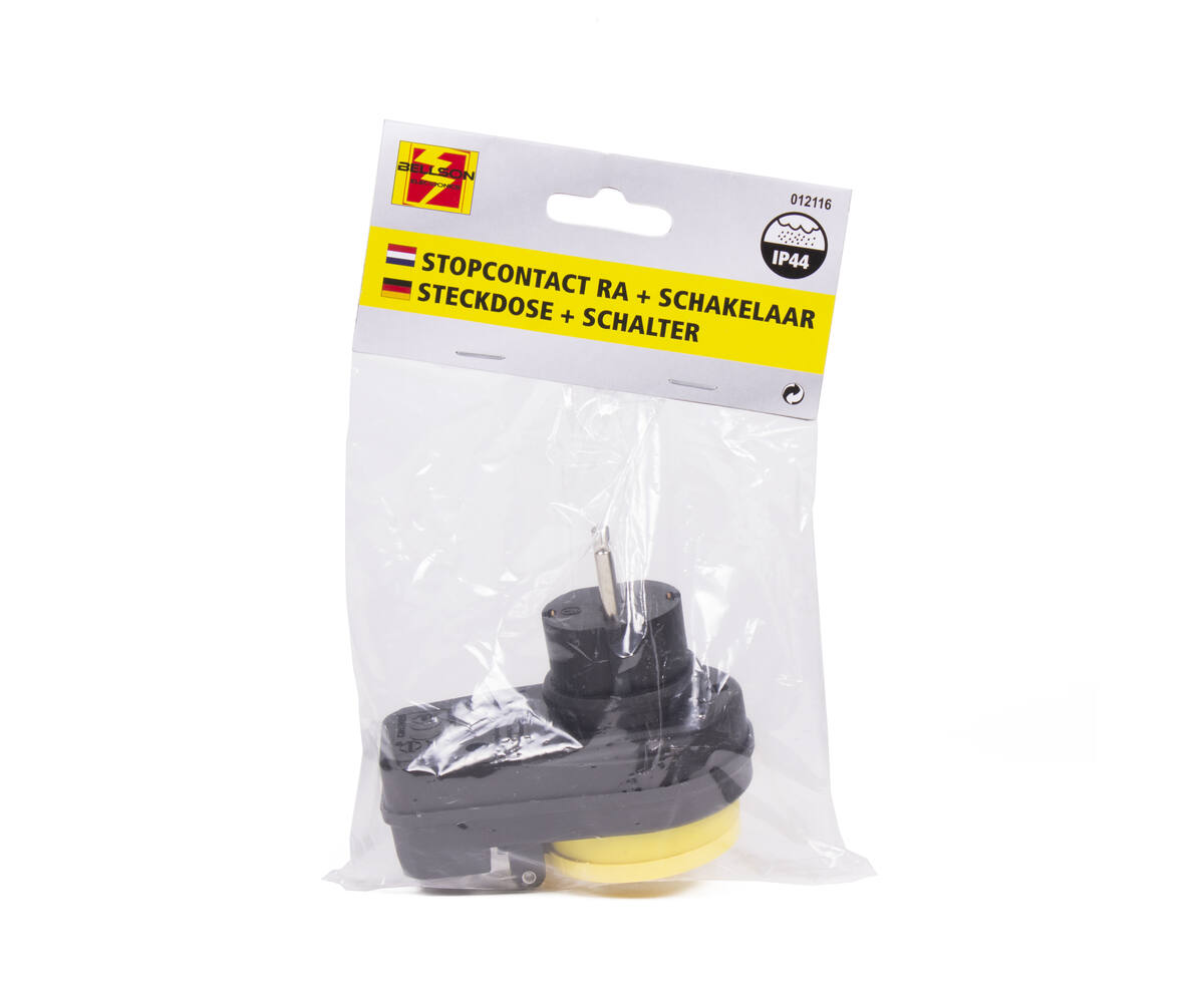 Stopcontact RA + Schakelaar, IP44 Spatwaterdicht met Klep, 16A 250V~