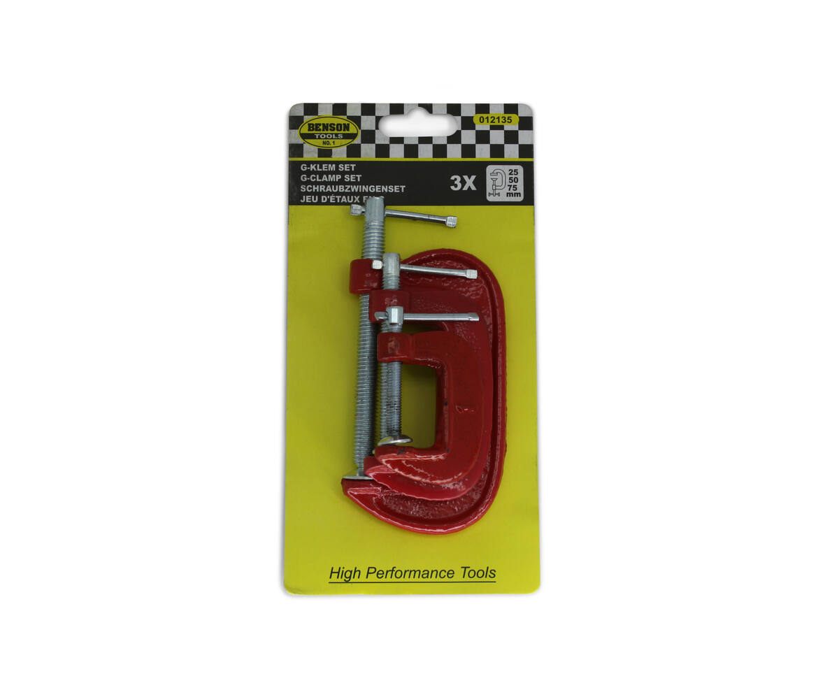 G-klem set 3 dlg: 25, 50, 75 mm voor hout- en metaalbewerking