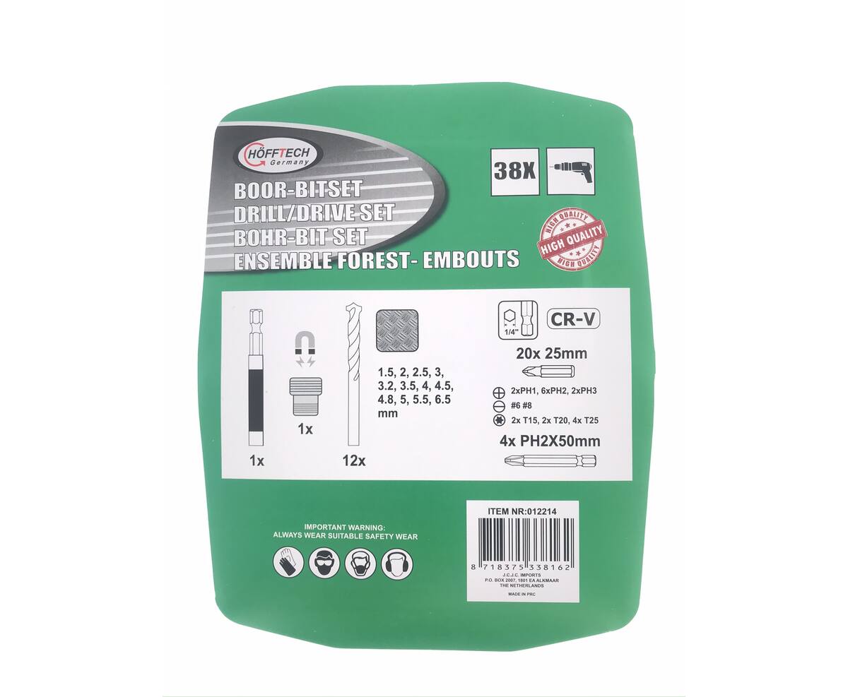 Boor-Bitset Magnetisch 38dlg: HSS Bits, CRV Bits, Magnetische Houder
