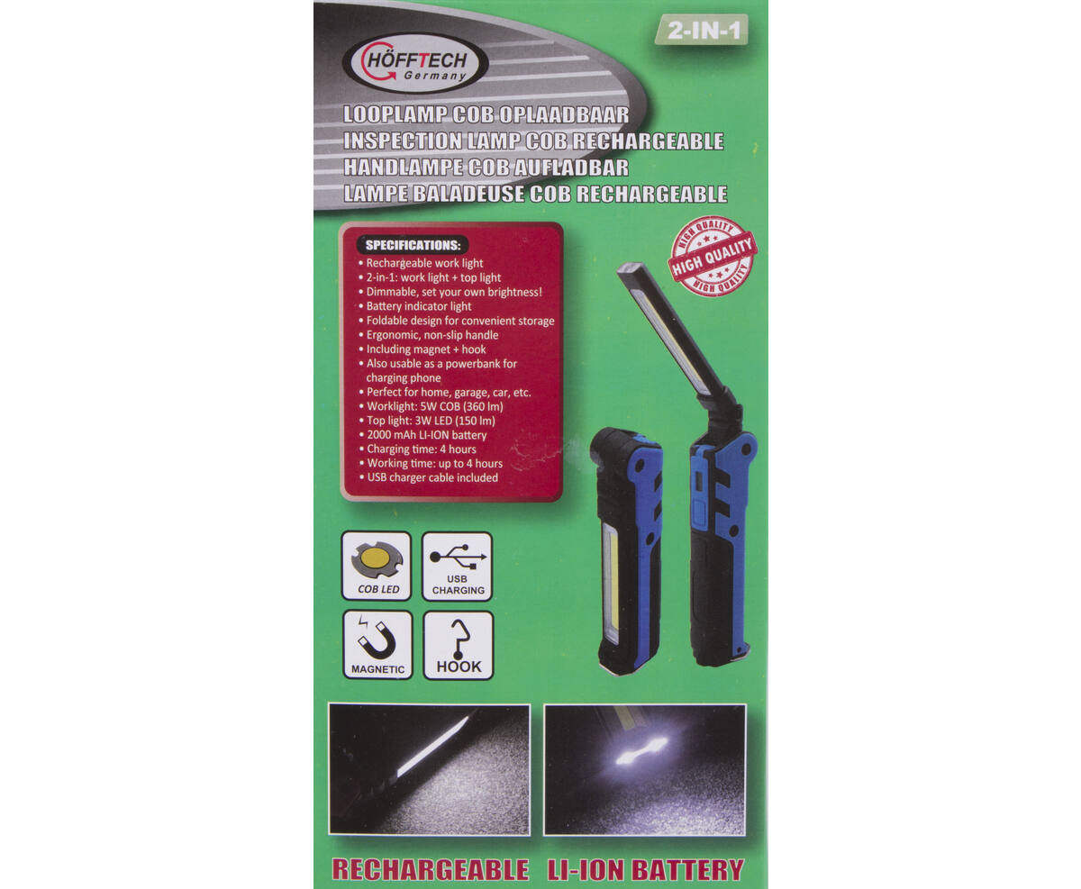 2-in-1 Looplamp Zaklamp, 2000mAh, Magnetisch, USB-C, Telefoonladen