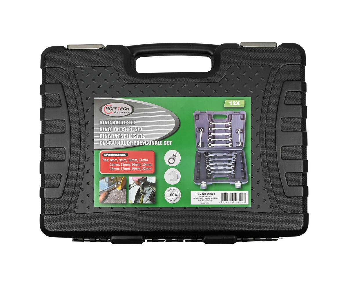 Ratel Ring-Steek Sleutelset 12-delig, 8-22mm, met Opbergkoffer
