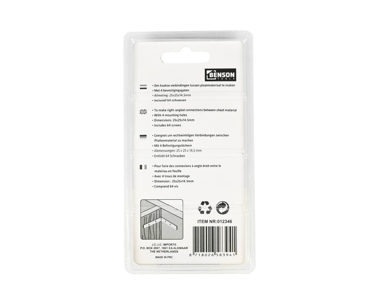Stoelhoek 16 dlg 25x25x14.5mm, ideaal voor meubelverbindingen