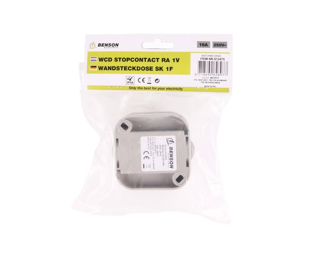 Waterdicht Stopcontact IP54, 1-voudig, 250V, 16A voor buitengebruik