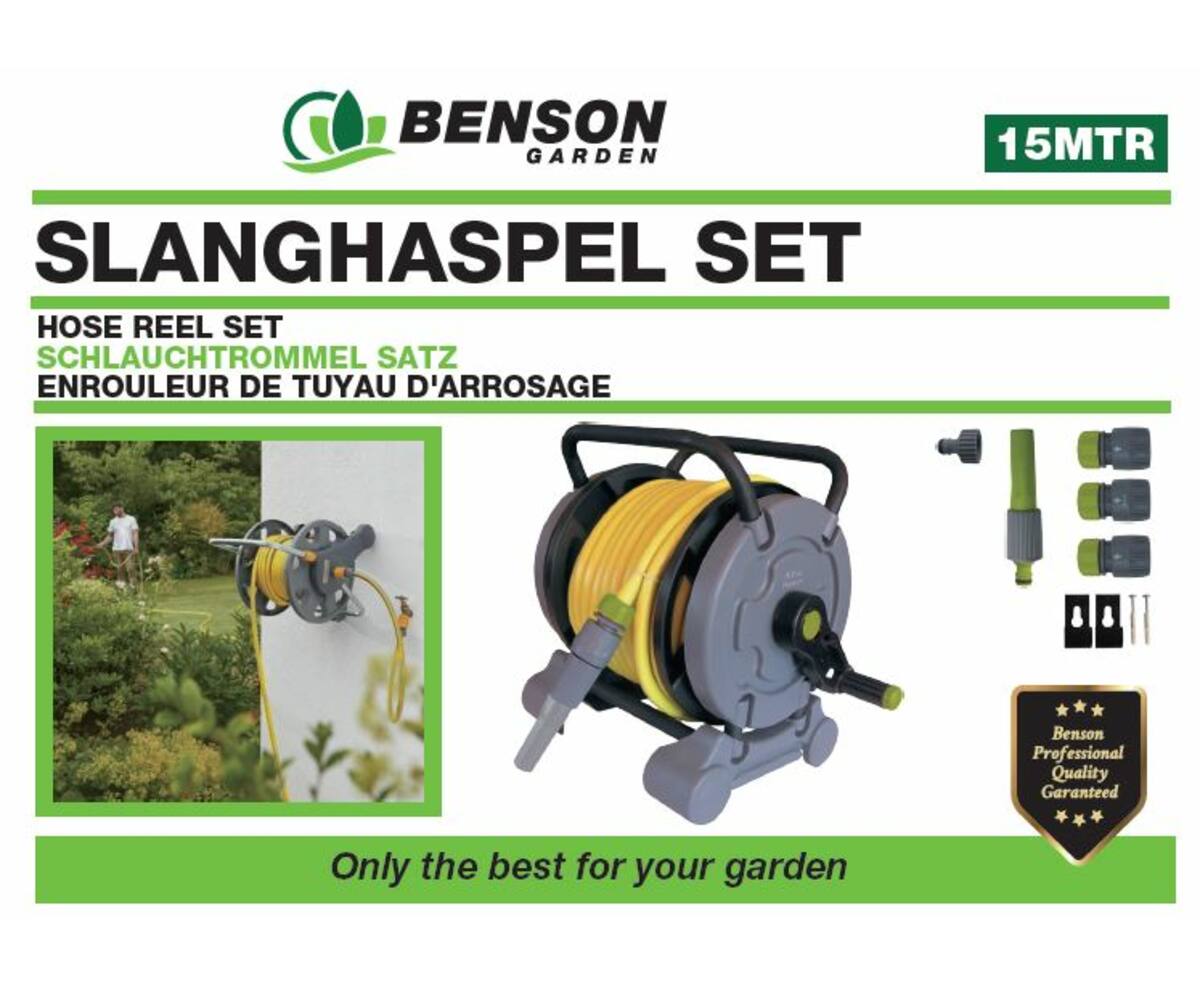 Slanghaspel Set 15m: Wand/Grondmontage, Inclusief Handzwengel