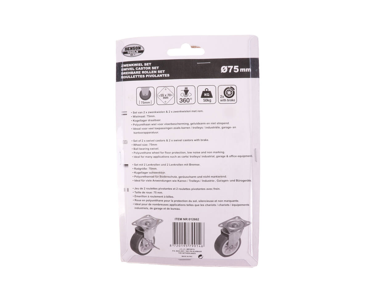Zwenkwiel Set 75mm Rood - 4 Stuks, 2 Met Rem voor Apparatuur
