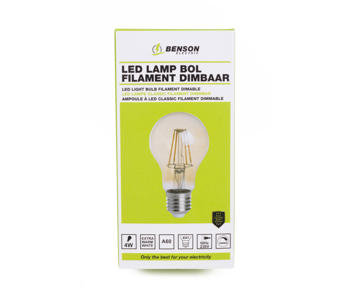 LED Lamp 4W E27 Amber, Dimbaar, 2200K, 20.000 uur, 400 lm