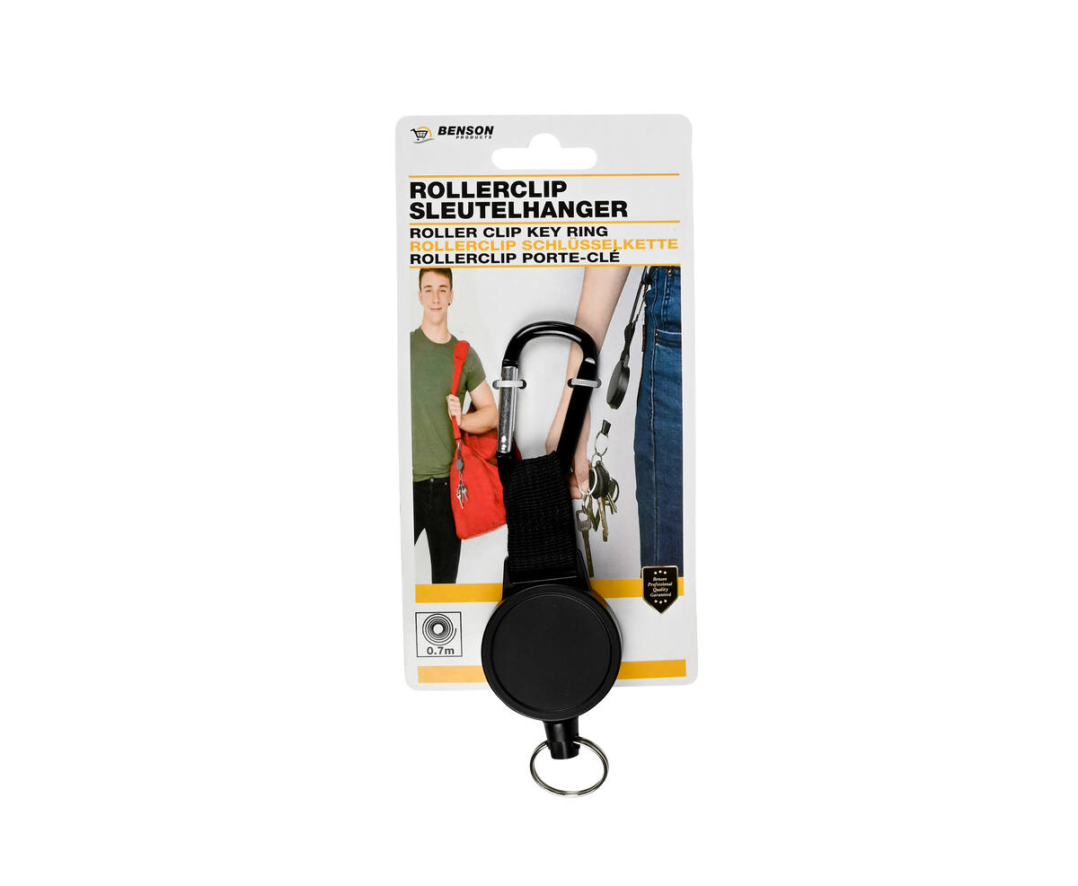 Rollerclip Sleutelhanger met 70 cm Koord en Karabijnhaak voor Sleutels