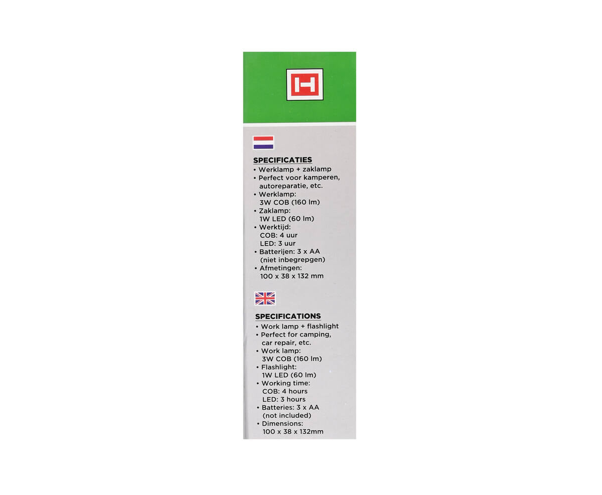 Draagbare 3W COB LED Werklamp + 1W Zaklamp voor Kamperen