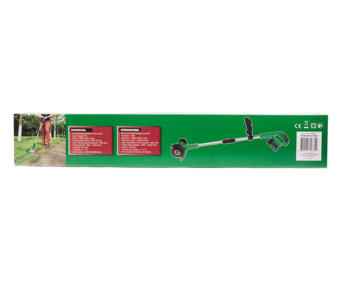 Onkruidborstel 20V 2000mAh: Verwijder Onkruid Snel en Draadloos