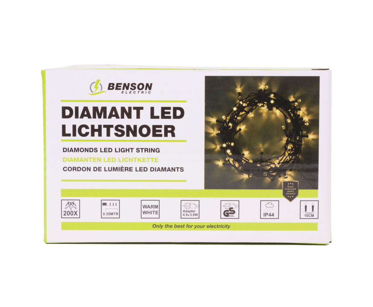 Wit LED Lichtsnoer 200 LED's, 25m, IP44, voor Binnen/Buiten Feestjes