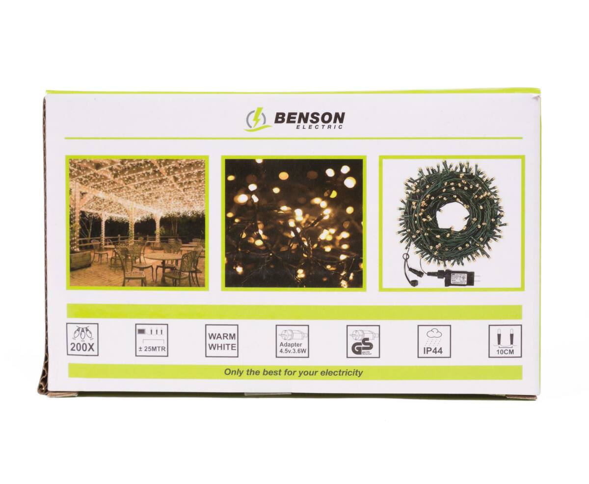 Wit LED Lichtsnoer 200 LED's, 25m, IP44, voor Binnen/Buiten Feestjes