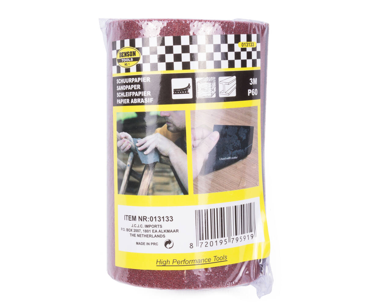 Schuurpapier Rol 3m P60, 11.5cm Breed, Ideaal voor Houtbewerking