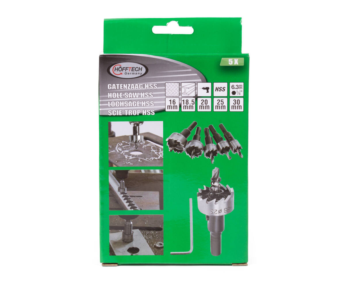 Gatenzaagset HSS 10 dlg 16-30 mm, voor metaal en kunststof boren.