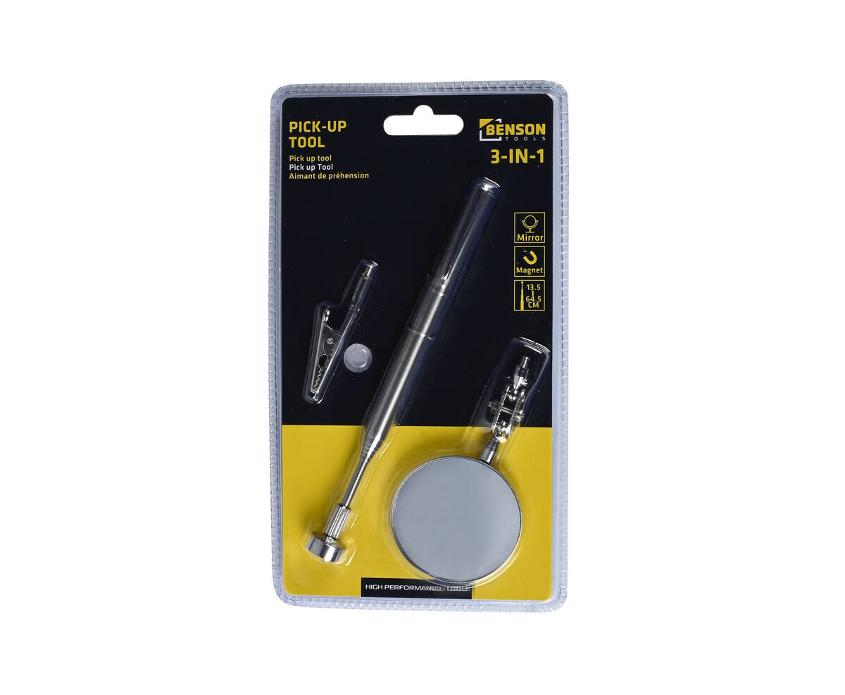 3-in-1 Pick Up Tool: Magneet, Klem & Spiegel, 13.5-64.5 cm Telescoop